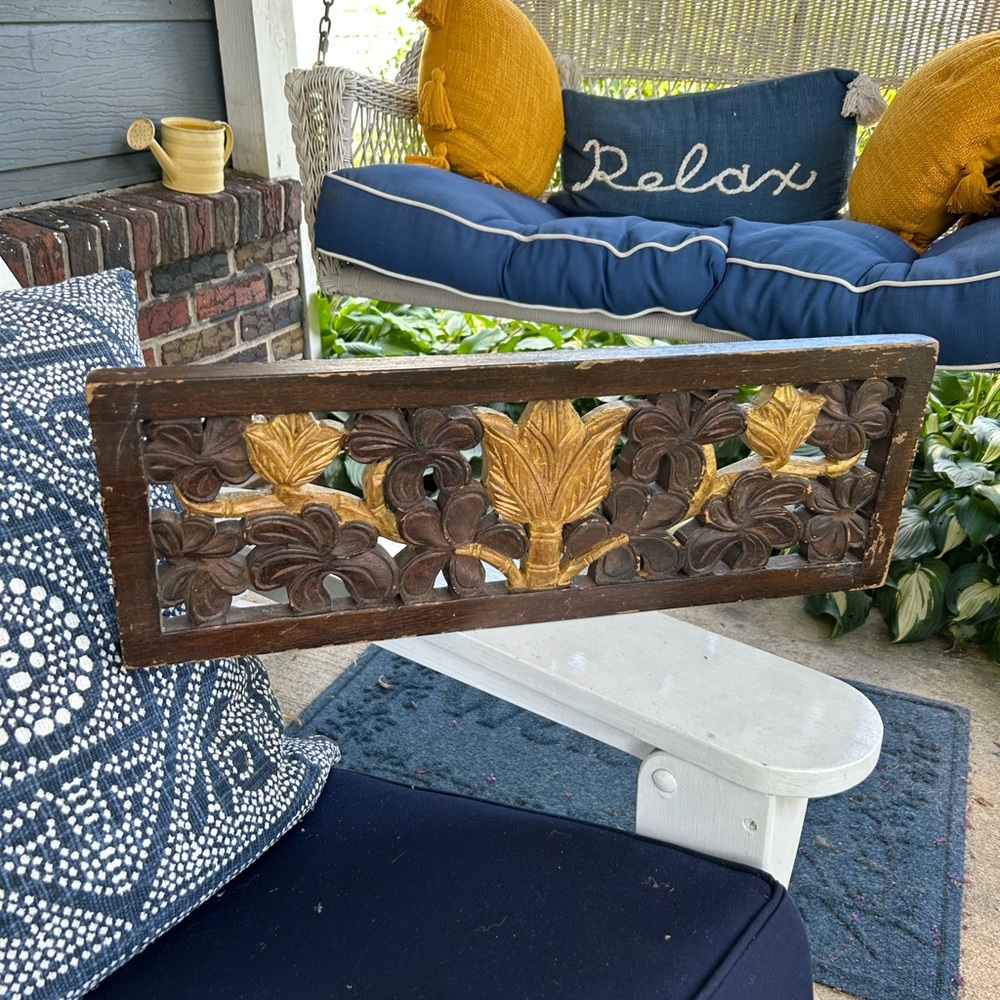 Vintage Hand-Carved Wood Wall Hanging